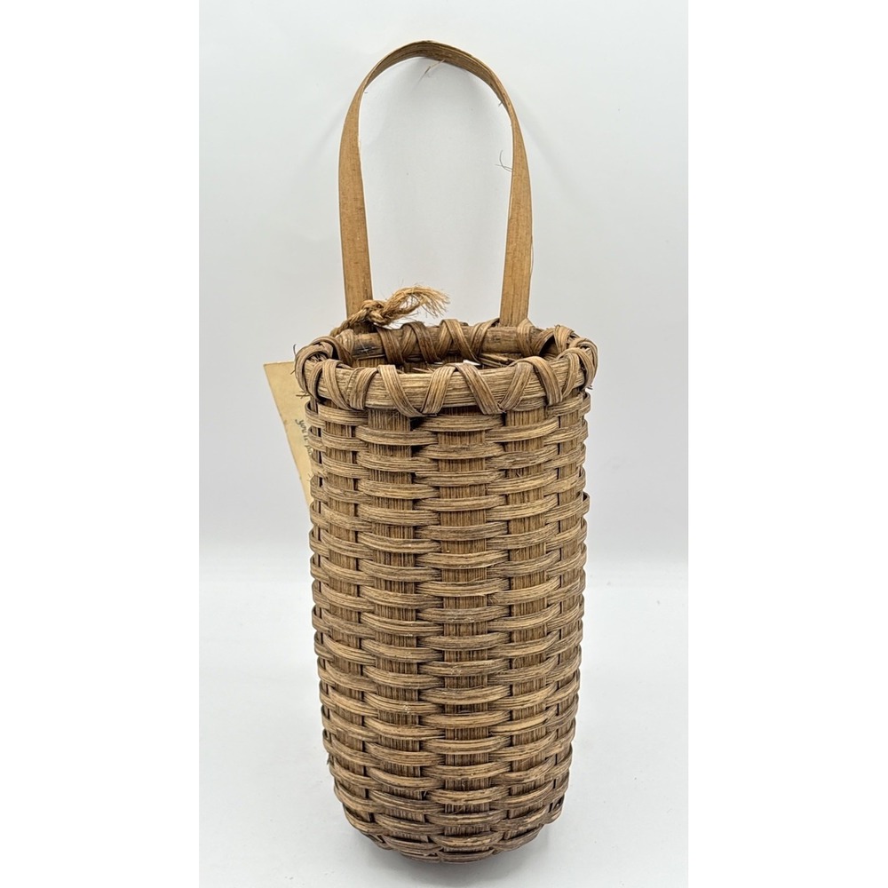 Handmade Wicker Hanging Wall Basket Brown Wall Pocket Skinny Coastal Cottage 7" - Picture 3 of 11